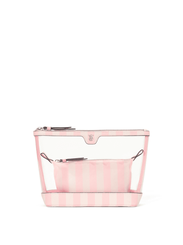 Набор из двух косметичек Victoria’s Secret 2 в 1 Piece Makeup Bag Pink Stripe Розовая