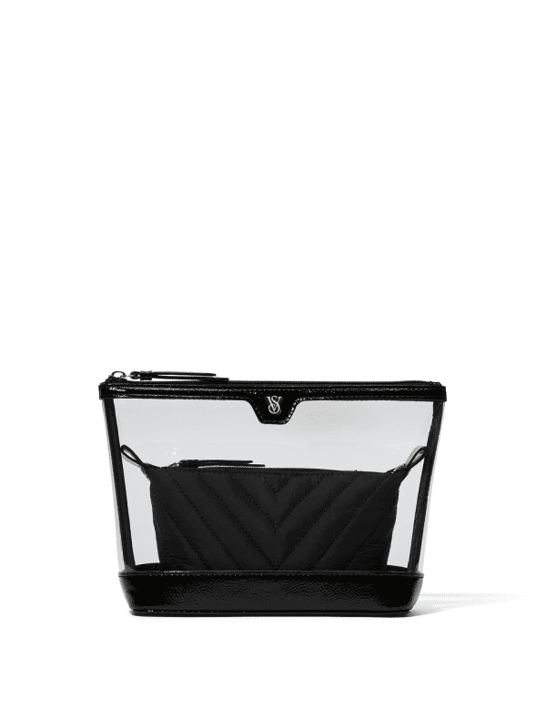 Набор из двух косметичек Victoria’s Secret 2 в 1 Piece Makeup Bag Pink Stripe Черная