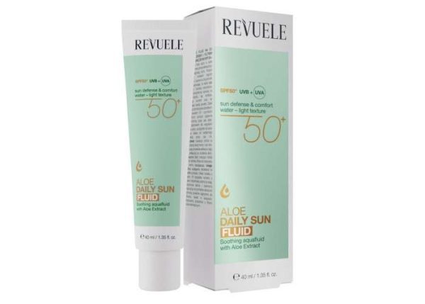 Флюїд для обличчя щоденний сонцезахисний з алое вера Revuele SPF 50+ 40 мл