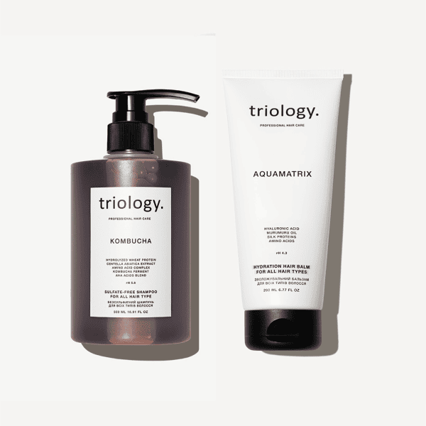 Набір Triology для м’якого очищення та зволоження (Безсульфатний шампунь Kombucha 500мл + Зволожувальний бальзам Aquamatrix 200мл)